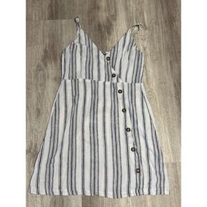Justify Womens Small Blue White Striped Linen Blend Button Front Mini Dress